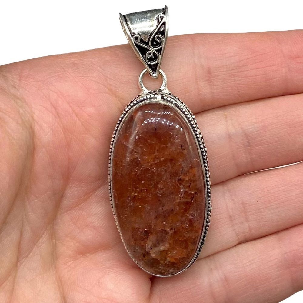 Red Aventurine Necklace Pendant 925 Sterling Silver Overlay Natural Stone Oval